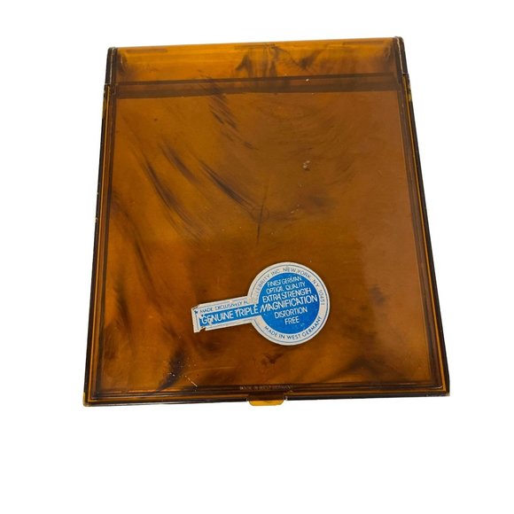 Vintage Womens Face Makeup Powder Vanity Compact Mirror West Germany Brown - Picture 2 of 9